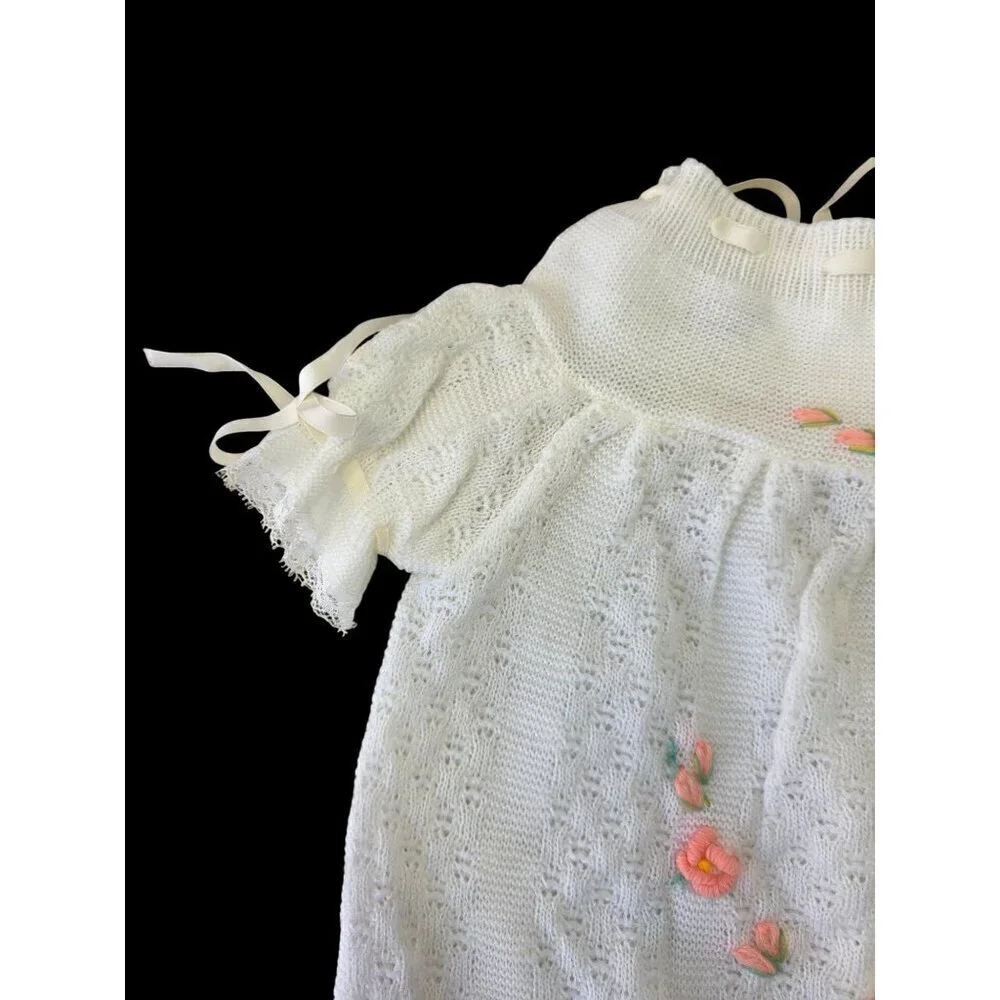 Love Spun by Celebrity 60/70s Baby Dress Newborn L Embroidery White Knit Acrylic